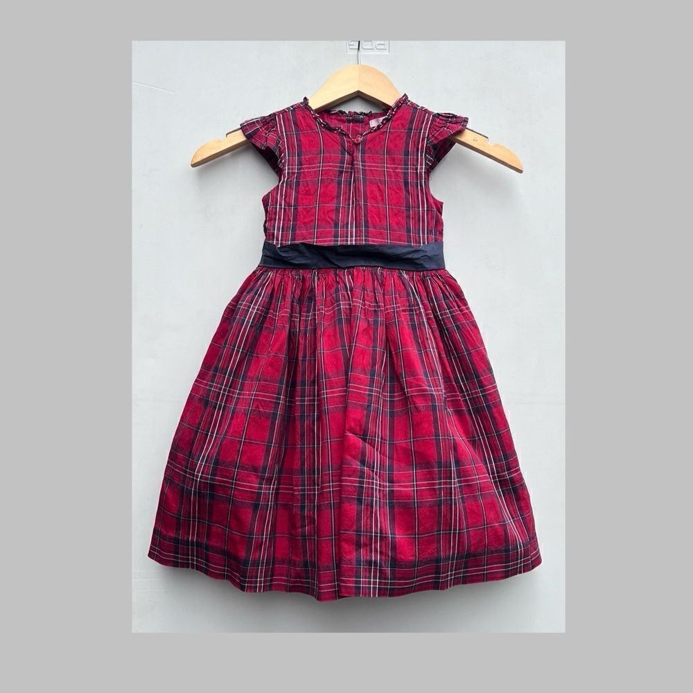 Janie & Jack Holiday Silk Plaid Dress 4 T Christmas Red Plaid Bow